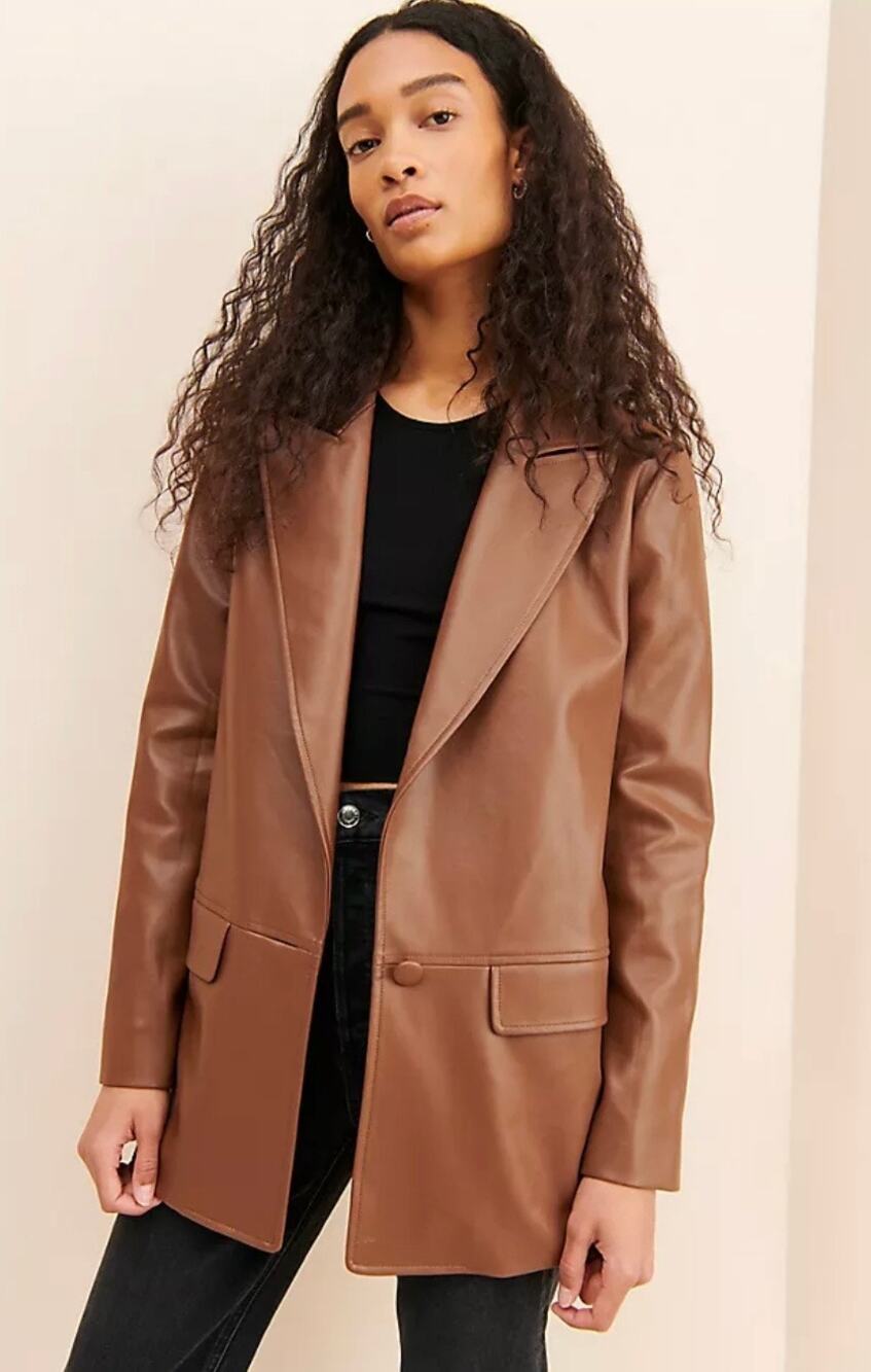 Hutch Anthropologie Faux Vegan Leather Oversized Brown Blazer Jacket 1X Plus